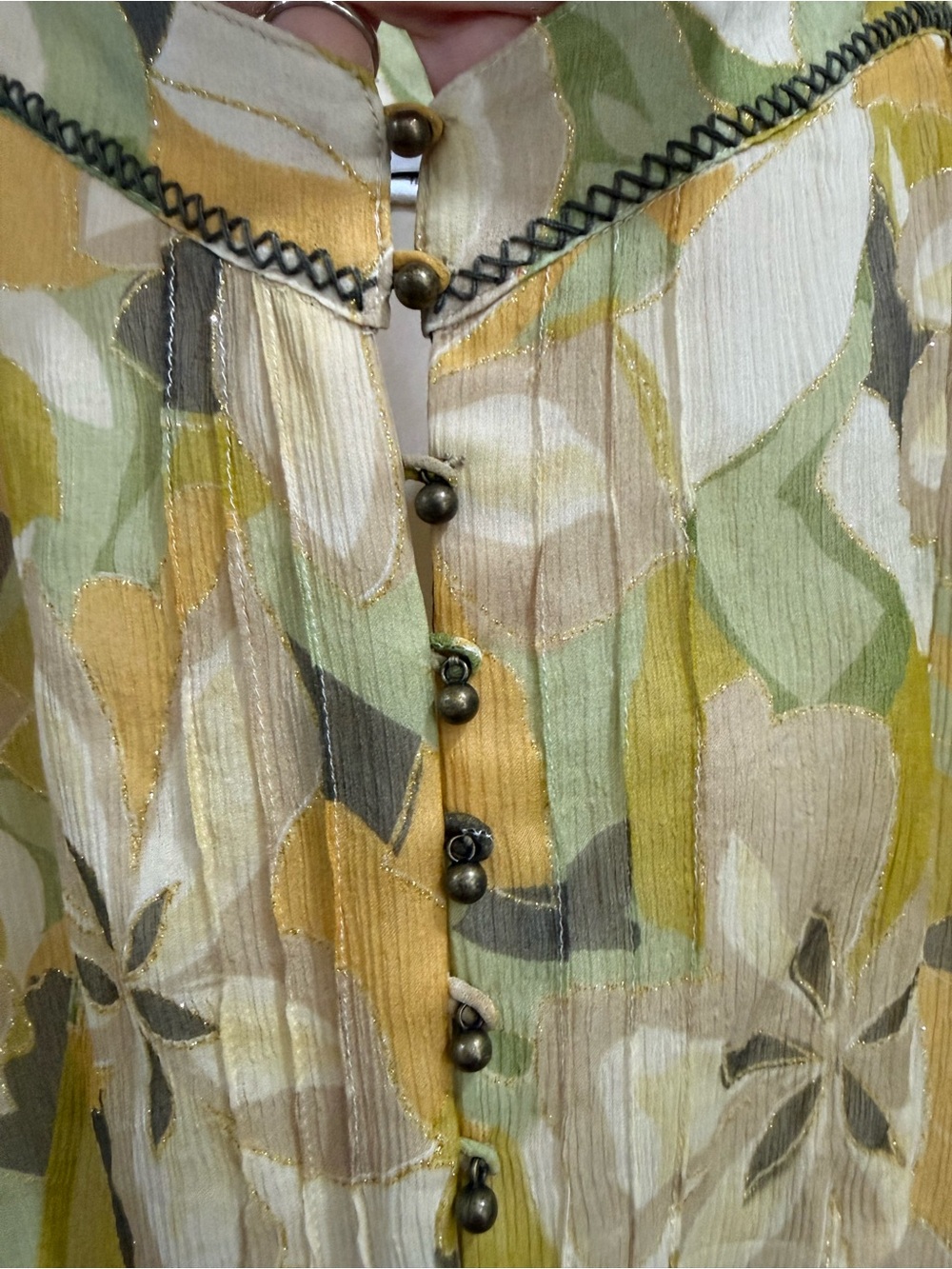 Vintage Silk Earthy Floral Camisole Ruffle Hem Y2K Fairycore Boho Chic Tie-Front - Picture 7 of 12